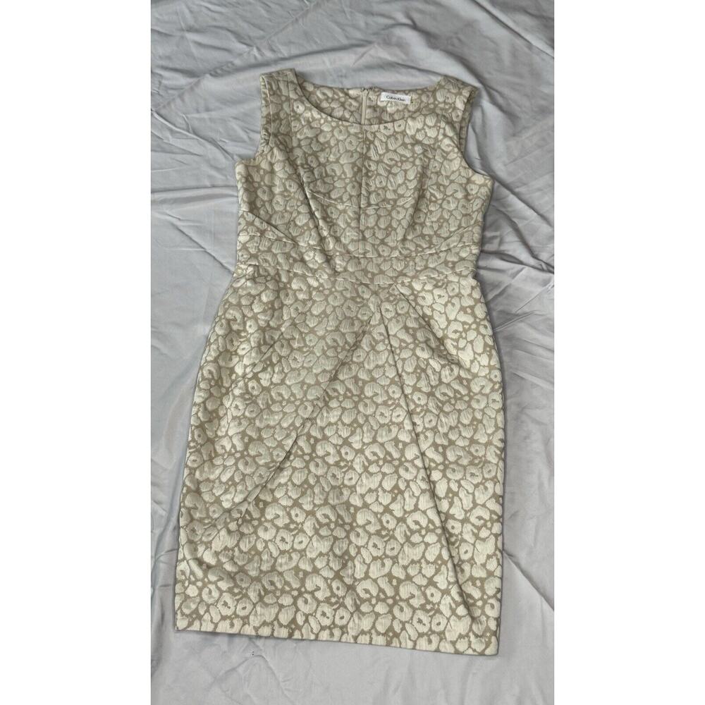 Calvin Klein‎ Women’s Sleeveless Beige White Dress Size 6